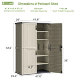 Patiowell 50 cu.ft Plastic Outdoor Storage Shed, Lockable Waterproof Resin Storage Cabinet Vertical Storage Shed for Garden Tools, Garbage Cans, Pool Supplies, Beige(Not Include Shelves) Patiowell