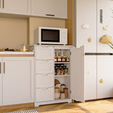 Gizoon 33" Small Kitchen Pantry Storage Cabinet with Door and Shelves, Pantry Cabinet Storage Cupboard, Freestanding Wooden Dresser with 4 Drawers for Bathroom and Dining Room, White Gizoon