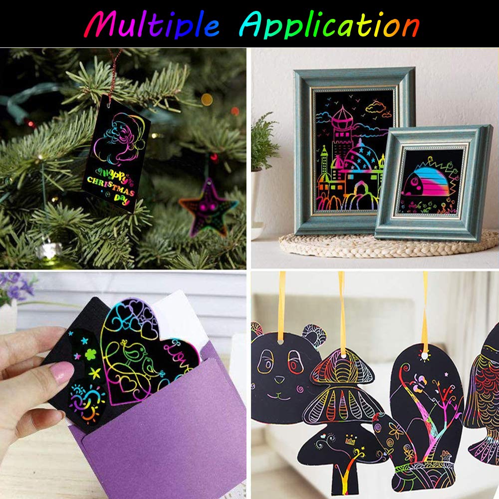 Art Set for Kids Rainbow Magic Scratch Off Paper Black Scratch Sheets Notes Cards Boards Doodle Pads Childrens Crafts Projects Kit for Girls Boys Adults Birthday Christmas Gift Yibeishu