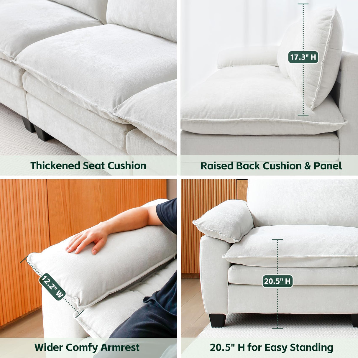 mestyl Comfy Sectional Couch with 2 Ottoman, U Shaped 4 Deep Seat Fluffy Cloud Sofa, 157" Modern Modular Soft Couches Set for Living Room, Chenille, Beige White, MT001 mestyl