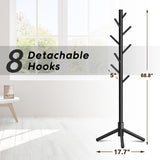 Azaeahom Wooden Coat Rack, Free Standing Coat Rack with 8 Hooks 3 Adjustable Heights for Clothes, Hats, Handbags, Coat Tree Easy Assembly for Entryway, Bedroom, Hallway, Office (New Black) Azaeahom