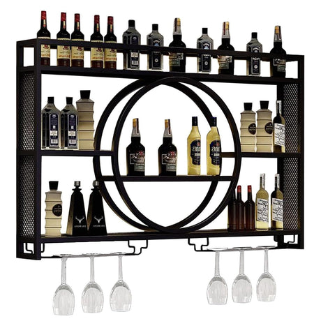Modern Wine Storage Rack Wall Mounted With LED Light With Wine Glass Holder,Iron Bar Liquor Shelf,Floating Wall Wine Shelves,Bar Liquor Bottle Display Shelf For Kitchen Bar Decoration Gold/Black ( Col AKOGG