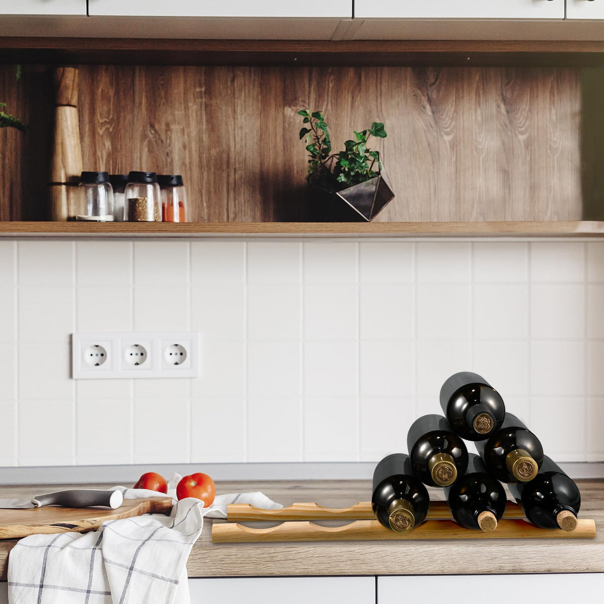 Barydat 4 Pcs Compact Wooden Wine Rack Wood Wine Bottle Holder Countertop Wine Holder Stand Display Wine Rack Shelf Small Stackable Wine Bottle Storage Organizer for Cabinet Fridge Tabletop Bar Barydat