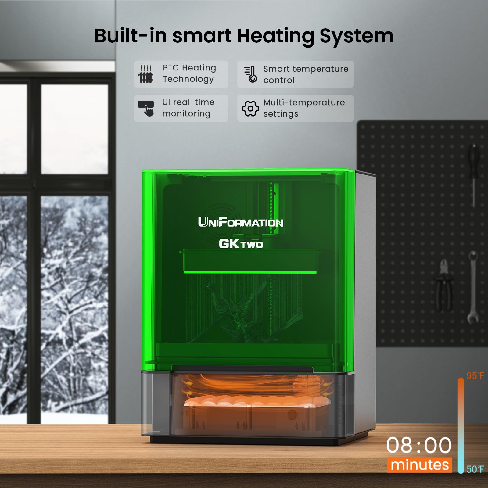 UniFormation 8K Resin 3D Printer GKtwo 10.3'' LCD Photocuring Resin Printer with Build-in Heating System & Odor Filter, Large Build Volume 228 * 128*H245mm - WoodArtSupply