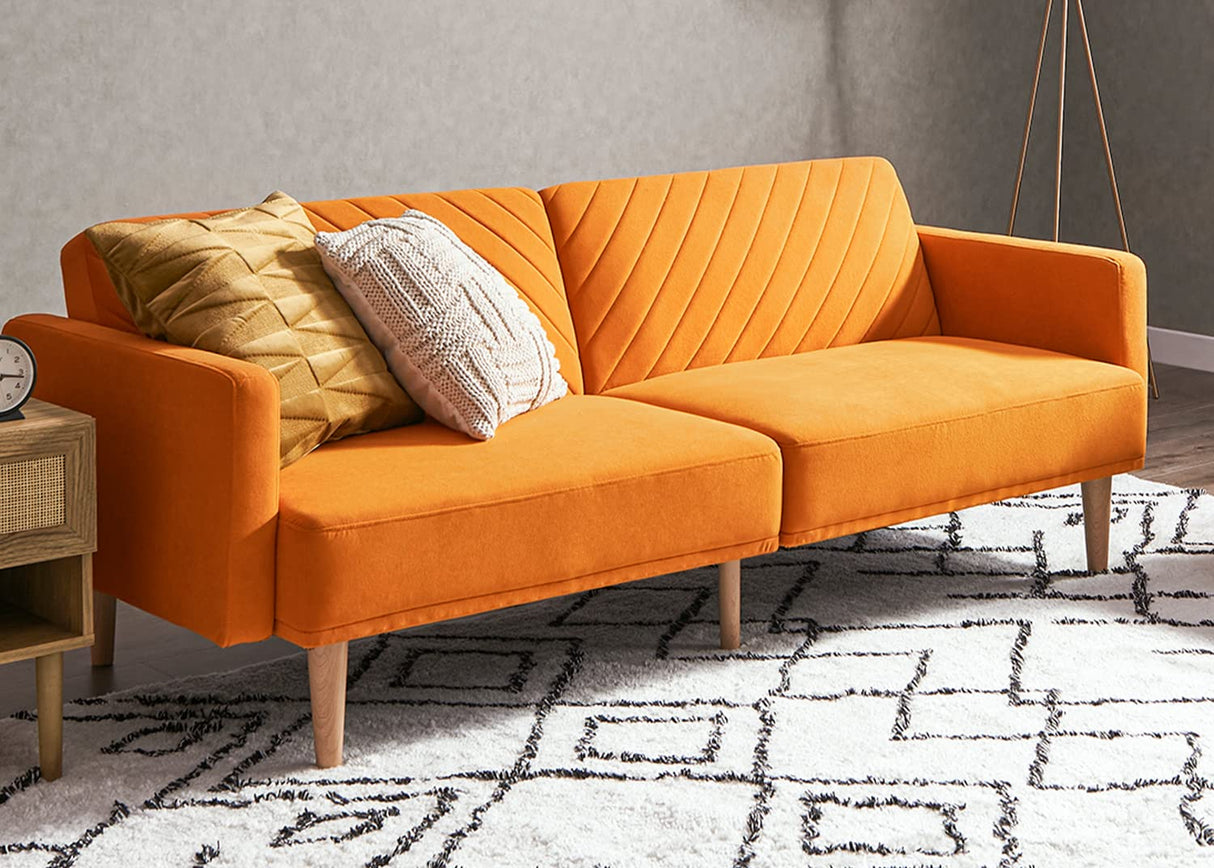 mopio Futon Sofa Bed, Couch, Small Sofa, Sleeper Sofa, Loveseat, Mid Century Modern Futon Couch, Sofa Cama, Couches for Living Room (Apricot Velvet) mopio