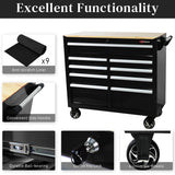 WTRAVEL Heavy Duty Rolling Tool Chest with 9-Drawer Wood Top Tool Cart Mechanic Tool Box with Wheels Tool Storage Cabinet Workbench High Capacity for Garage, Warehouse, Workshop, Repair Shop (Black) WTRAVEL