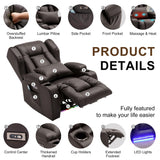 DRMBOOK Power Recliner Chair Set of 2, Faux Leather Wall Hugger Reclining Sofa, Double Electric Home Movie Sofa with Massage & Heat, 2 Person Recliner Set with LED Light for Living Room RV, Brown DRMBOOK