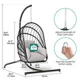 YITAHOME Hanging Egg Chair with Stand, Rattan Wicker Swing Egg Chair with Resistant Cushion, 350lbs Capacity, Foldable Hanging Rattan Basket Chair for Porch, Garden, Bedroom, Balcony, Grey YITAHOME
