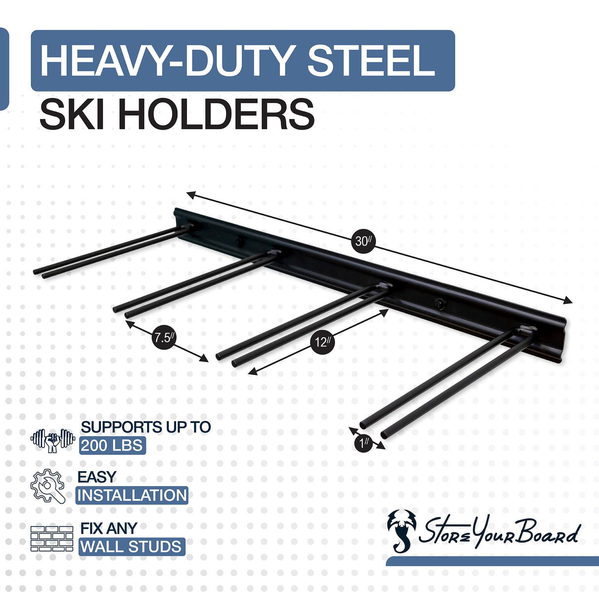 StoreYourBoard Ski Wall Storage Rack – Ski Rack Wall Mount Holds 8 Pairs, Heavy-Duty Steel Ski Holders for Wall, Space-Saving Ski Rack for Garage & Home, Holds Up to 200 lbs StoreYourBoard