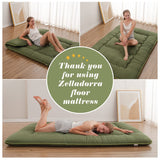 Zelladorra Japanese Floor Mattress, Futon Mattress with Portable Storage Bag, Roll Up Mattress Thick Tatami Mattress Suitable for Camping, Guest Room, Green, Twin Zelladorra