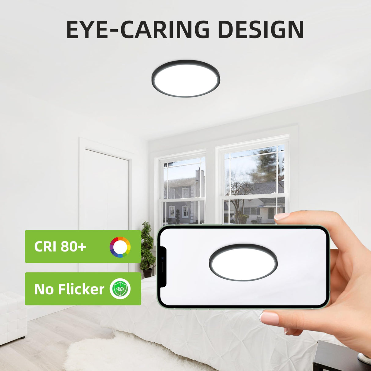 hykolity 12 Inch Selectable CCT LED Round Flat Panel Light, 24W 3000K/4000K/5000K, Edge-Lit Flush Mount Ceiling Light Fixture for Kitchen, Bedroom, Laundry and Closet Room，Black hykolity