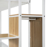 Twin Over Full Metal Bunk Bed with Trundle, Stairs, Wardrobe and Storage Shelves, Modern Style Heavy-Duty Steel Frame Bunk Bed with Safety Rail, for Bedroom, Dorm, White Bellemave