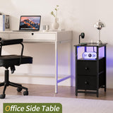 Yoobure End Table with Charging Station, Narrow Side Table LED Small Night Stand, Skinny Nightstand with Fabric Drawers, Bedside Table End Tables Living Room, Side Tables Bedroom for Small Spaces Yoobure