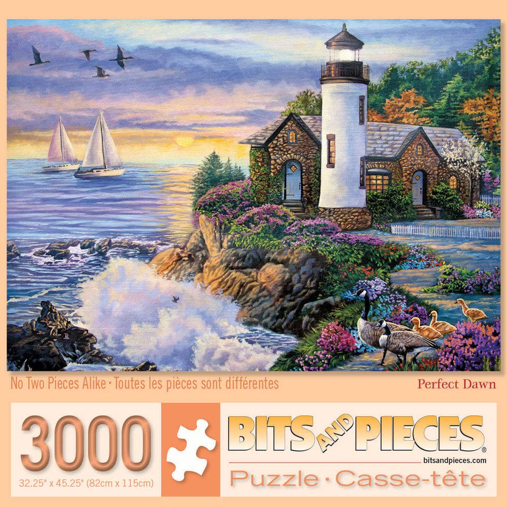 Bits and Pieces – 3000 Piece Jigsaw Puzzle for Adults – Perfect Dawn’ - Lighthouse Jigsaw Puzzle - Jigsaw Puzzle by Artist Laura Glen Lawson, Completed Puzzle Size: 32" x 45"