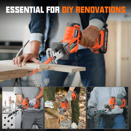 Cordless Reciprocating Saw With 8 Blades – Brushless Motor, Variable Speed 0‑3200 SPM, 2×2000mAh Batteries, Tool‑Free Blade Change, Power Reciprocating Saw for PVC Wood, Metal Cutting DIY olmlmo