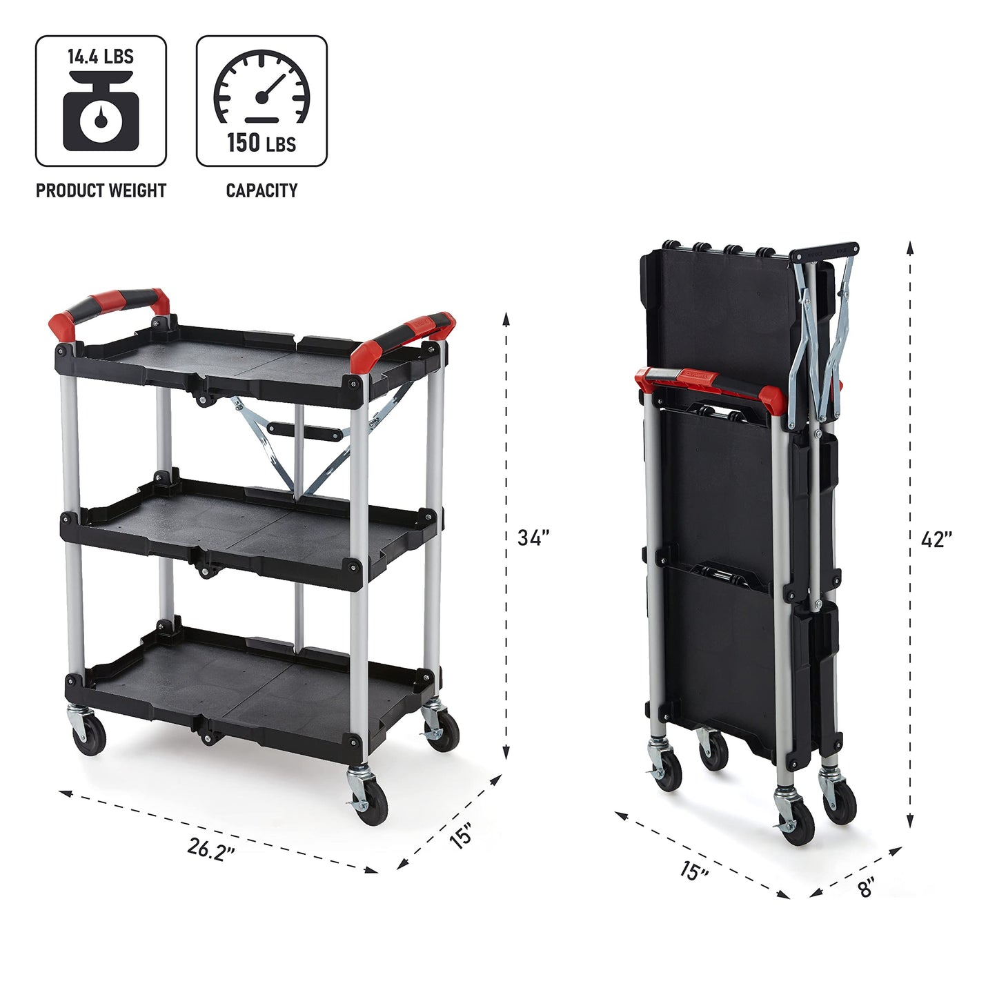 Olympia Tools 410-007 Pack-N-Roll 150 lbs Folding Collapsible Service Cart, Black/Red