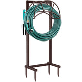 TomCare Garden Hose Holder Upgraded 4 Spikes Water Hose Holder with 2 Tool Hooks Sturdy Hose Reel Holds 150ft Hose Freestanding Hose Stand Hose Hanger Hose Storage for Outside Yard Lawn, Bronze TomCare