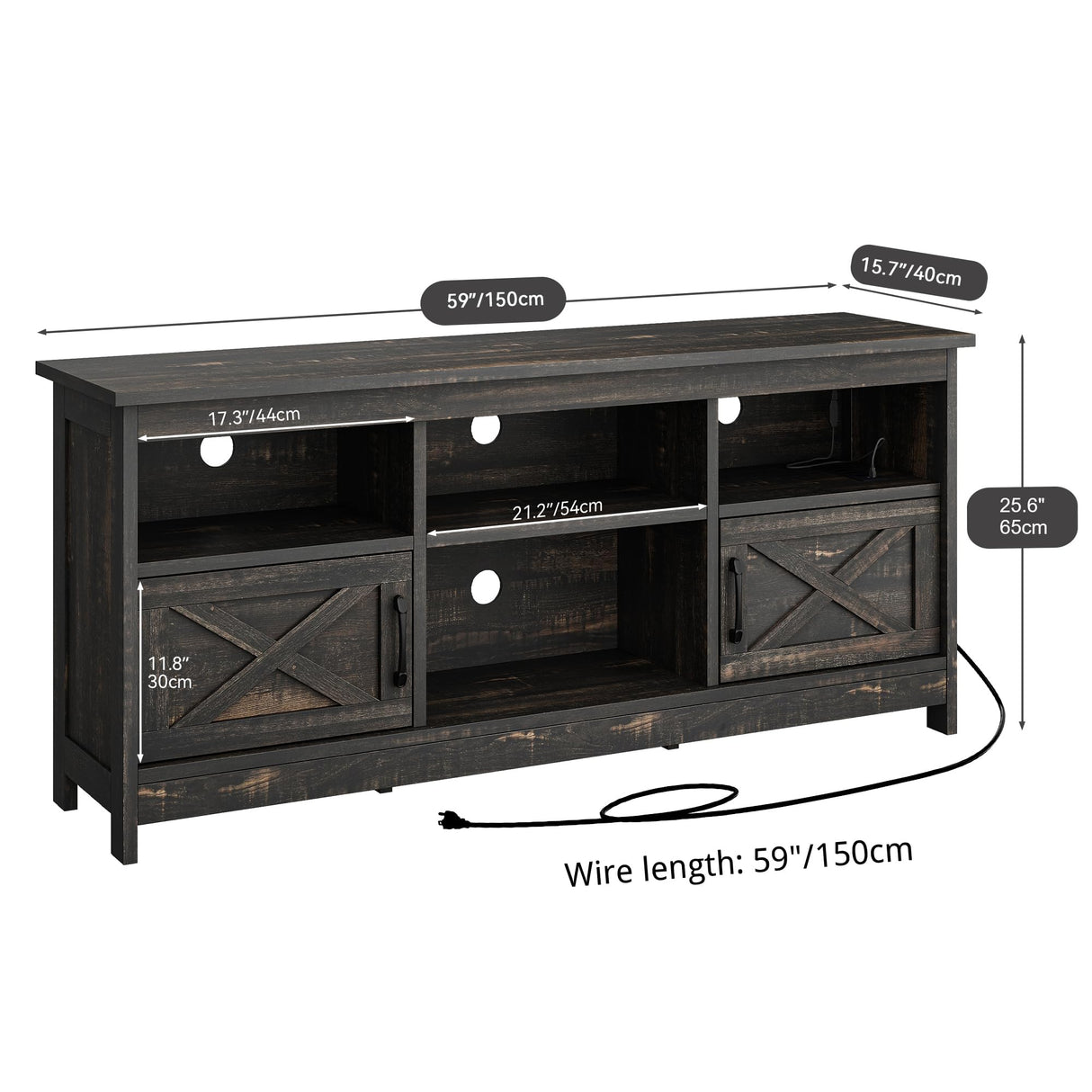 YITAHOME TV Stand for 65 Inch TVs, Entertainment Center with Storage Cabinets, Power Outlet & LED Light, Media Console Living Room Furniture, Dark Rustic Oak YITAHOME