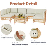 LYNSLIM 7 Piece Outdoor Patio Furniture Set, Wicker Outdoor Sectional Furniture Set, Boho Patio Conversation Sectional Sofa with Large Tempered Glass Coffee Table and Waterproof Cushion for Backyard LYNSLIM