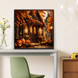 Fall Pumpkin House Leaf Diamond Painting Kits for Adults, 5D Diamond Art Kits for Adults Beginners, DIY Full Round Drill Diamond Dot Painting Gem Art Kits for Adult, Home Wall Decor 13.8x13.8 Inch LKHMVCA