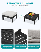 SERWALL 5-Piece Patio Sofas, All-Weather HDPE Outdoor Sectional Sofa with Cushions and Coffee Table, Large Modular Patio Conversation Set for Garden, Lawn, Deck, Porch, Black Frame with Khaki Cushion SERWALL