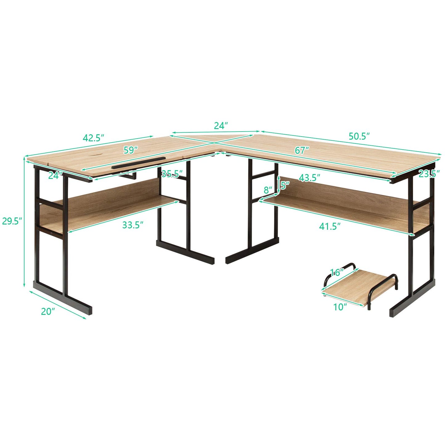 Tangkula 67 Inches L-Shaped Office Desk, Corner Computer Desk with Bottom Bookshelves & CPU Stand, Drafting Drawing Table with Tiltable Desktop, Corner Computer Workstation Home Office Desk - WoodArtSupply