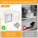 Gowoodhut Dog House Outdoor Weatherproof Large Wooden Dog Kennel Indoor with Chew-Proof Iron Frame, Removable Floor, and Adjustable Window for Large and Medium Dogs (Grey, 34" D x 22" W x 26.5" H) Gowoodhut