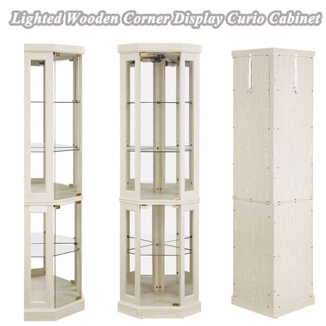 XZTUAJ Corner Curio Cabinet Display Case with Light, 69" H Glass Display Cabinet, Display Showcase Case Storage with Tempered Glass Door & Adjustable Glass Shelves for Living Room (Antique White) XZTUAJ