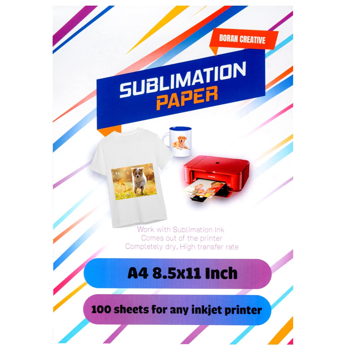 Sublimation Transfer Paper 8.5x11 inch 100 sheets, Heat Transfer Paper for Inkjet Printers, Sublimation Sheets for Light Fabrics and other sublimation blanks