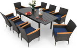 PHI VILLA 9-Piece Outdoor Patio Dining Set for 8, Expandable Rectangular Metal Dining Table & Rattan Cushioned Chairs Furniture Set for Backyard, Deck, PHI VILLA