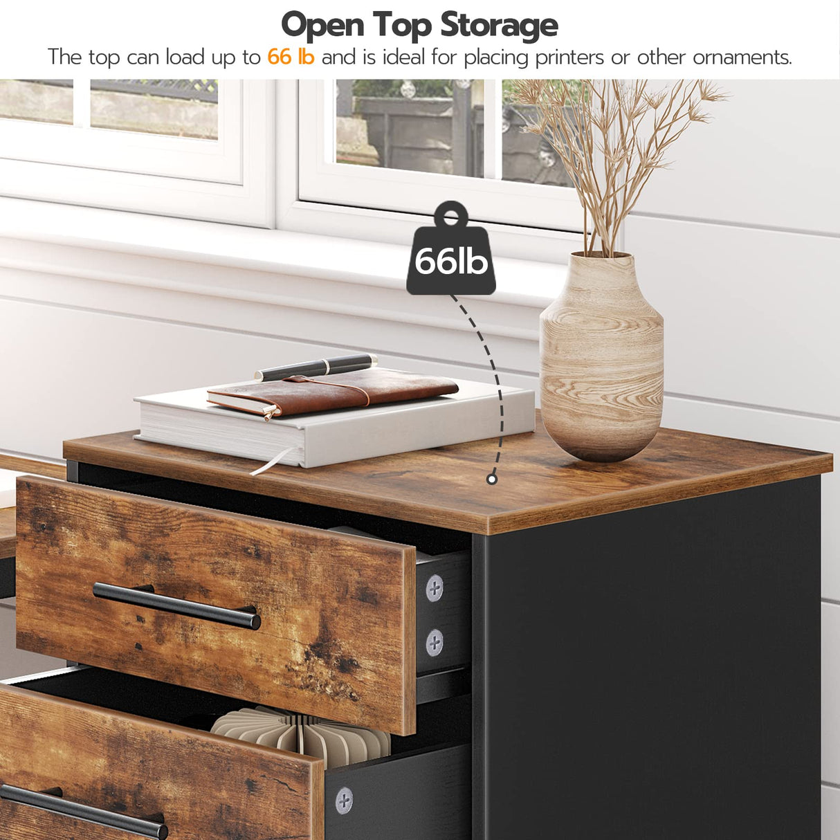 HOOBRO 7-Drawer Chest, File Cabinet, Wooden File Cabinet, Office Cabinet with Drawers, Storage Cabinet, for Home Office, Study, Easy Assembly, Rustic Brown and Black BF07WJ01 HOOBRO