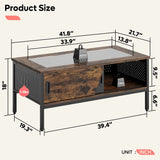 Bestier LED Coffee Table with Storage Glass Coffee Tables for Living Room with Sliding Doors, 42 Inch Rustic Brown Living Room Center Table Bestier