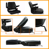 Universal Fold Down Forklift Seat Tractor Replacement Black PVC Mower with 180° Adjustable Backrest Angle, Armrests, Belt and Slide Fits Most Heavy Mechanical Tenqa