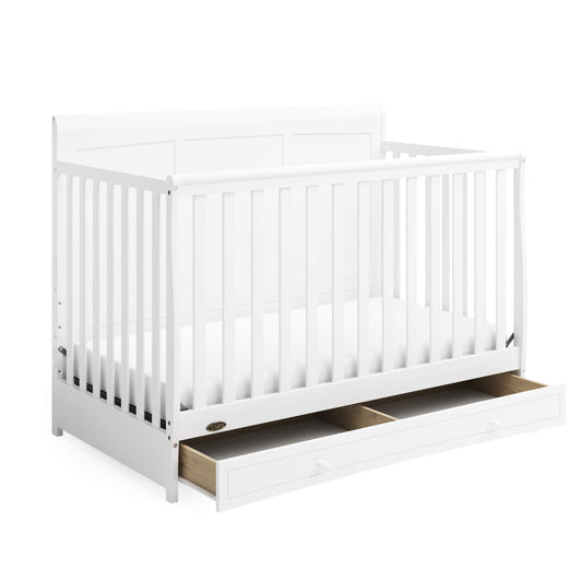 Graco Asheville 5-in-1 Convertible Crib with Drawer (White) – GREENGUARD Gold Certified, Crib with Drawer Combo, Full-Size Nursery Storage Drawer, Converts to Toddler Bed, Daybed and Full-Siz - WoodArtSupply