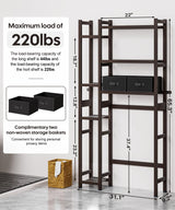 Homde Over The Toilet Storage with Basket and Drawer, Bamboo Bathroom Organizer with Adjustable Shelf & Waterproof Feet Pad, Space Saver Rack for Restroom, Laundry, Brown Homde