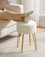 IBUYKE Teddy Velvet Storage Footrest Stool Ottoman, Makeup Vanity Stool Side Table with Removable Cover, Golden Steel Legs, Coffee Table Top Cover, White WBD010W IBUYKE