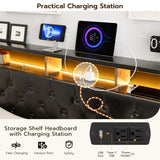 IKIFLY King Size Upholstered Bed Frame with Charging Station, 4 Storage Drawers & LED Lights IKIFLY