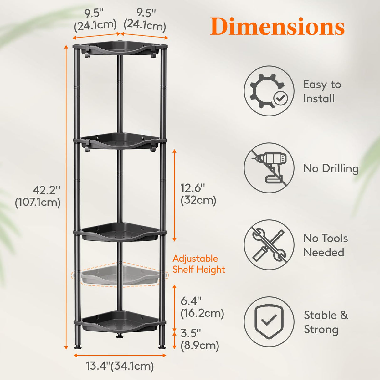 Lifewit 4 Tier Floor Standing Shower Caddy Corner, Plastic Bathroom Organizer Shelf Rack for Storage Shampoo, Body Wash Care, Skincare, Black Lifewit
