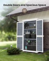 Bealife 63.2" Outdoor Storage Cabinet with Double Doors, Lockable Vertical Storage Shed with 3 Shelves Organizer, Waterproof Fir Wood Tool Closet Shed for Garden, Backyard, Patio, and Lawn -Grey Bealife