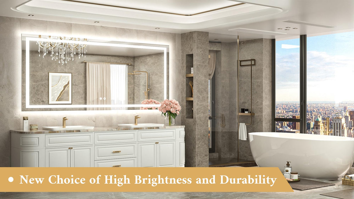 TETOTE 72 x 32 LED Bathroom Mirror, Brighter Lighted Bathroom Vanity Mirror with LED Lights, Light up Front and Backlit 3-Color Dimmable Anti Fog Illuminated Mirror, Waterproof, Shatterproof TETOTE