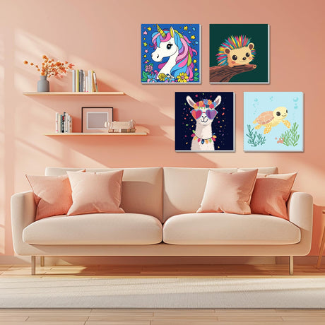 AILIBUT Paint by Numbers for Kids Ages 8-12 & Beginners - 4 Pack Animal Canvas Art Kits with Framed Painting - Easy DIY Color by Number Set for Children, Home Decor & Gifts (8x8 Inch) AILIBUT