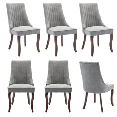 BEIDOR Velvet Dining Chairs Set of 6,Comfy Fabric Upholstered Accent Chairs for Kitchen Living Room,Channel Tufted Dining Room Chairs with Curved Solid Wood Legs(Gray)