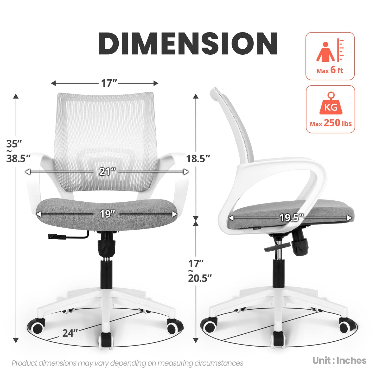 NEO CHAIR Office Chair Computer Desk Chair Gaming Ergonomic Mid Back Cushion Lumbar Support with Comfy Mesh Adjustable Swivel Rolling Home (Grey)