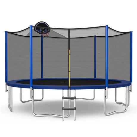 Giantex Trampoline, 12/14/15/16FT Outdoor Recreational Trampoline w/Enclosure Net, Non-Slip Ladder & Basketball Hoop, ASTM Approved, Combo Bounce Outdoor Trampoline for Adults Kids (16FT) Giantex