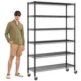 6 Tier Storage Shelves, 5999 Lbs Capacity Metal Shelf with Wheels Height Adjustable NSF Certification 48" L×18" W×72" H Heavy Duty Wire Shelving Units for Garage Pantry Kitchen Rack, Black Dlewmsyic