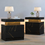 Cubehom LED Nightstands Set of 2, Modern End Table with 2 Drawers, End Tables for Living Room Bedroom Black Cubehom