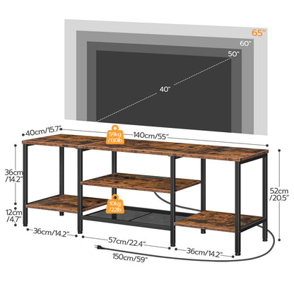 HOOBRO TV Stand with Power Outlets to 65 Inches, TV Console Table with Open Storage Shelves, Industrial Media Entertainment Center for Living Room Bedroom, Rustic Brown and Black BF40DS01