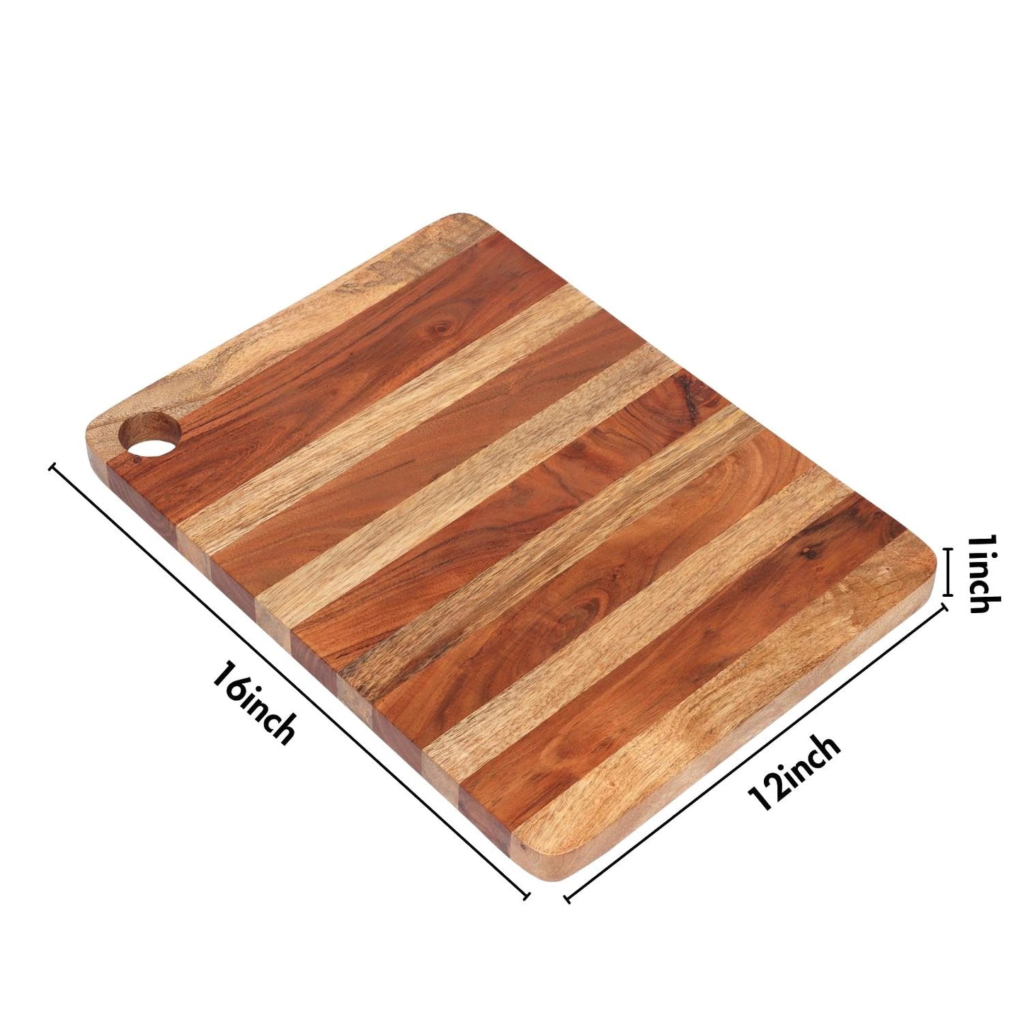 Lavauk Large Wood Butcher Block Cutting Board | 1" thick 16x12" size | Dual tone mango & acacia wood | Chopping board for meat, vegetables, fruits, BBQ | Use as Charcuterie or cheese board