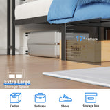 UOMEUR Queen Size Bed Frames with Smart Outlet and Galaxy Holographic Projection Lights,47.6" H Heavy Duty Metal Headboard,17" Hidden Storage,No Box Spring Needed/Noise-Free/Easy Assembly UOMEUR