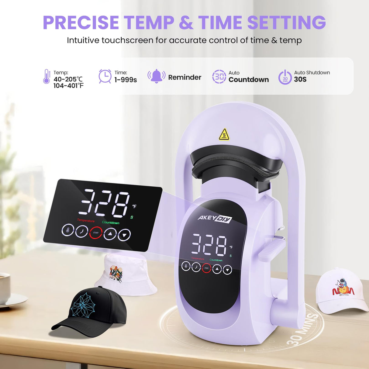 AKEYDIY Auto Hat Heat Press Machine for Caps, Automatic Release & Press, Automatic Hat Press, Heat Press Machine for Caps T-Shirts Bags, DIY Sublimation (Purple) AKEYDIY